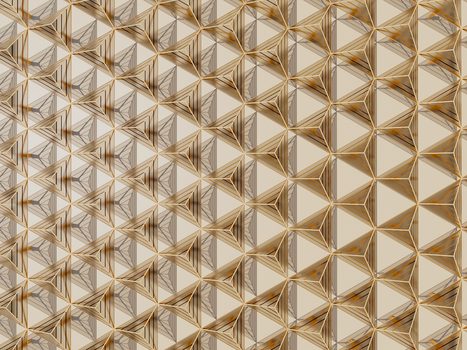 A close-up of a golden geometric pattern creating a stunning visual effect on a textured wall surface.